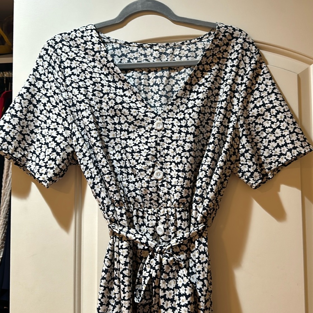 Navy blue dress with white flowers